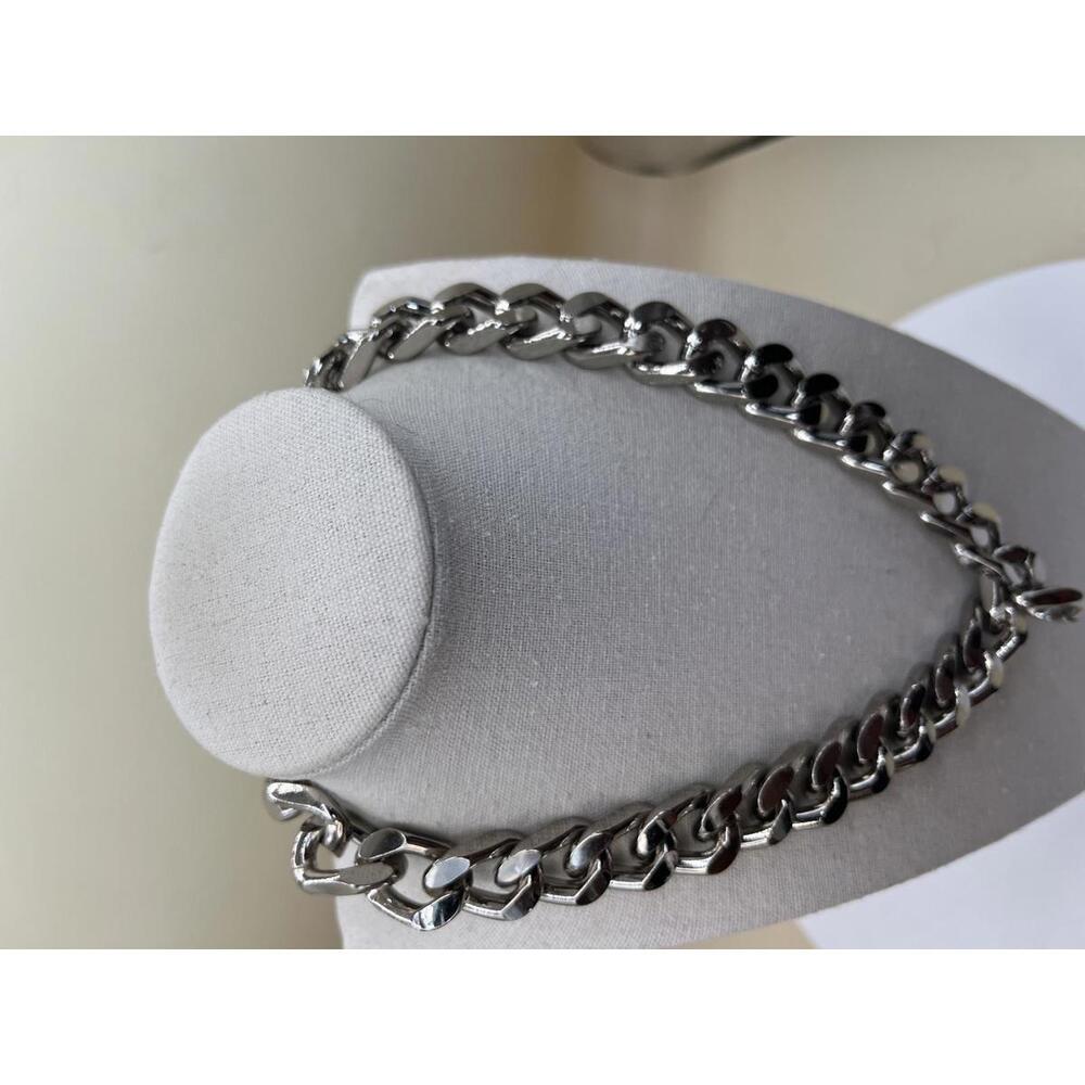 Silver Tone Chunky Thick Chain Necklace - Picture 2 of 10
